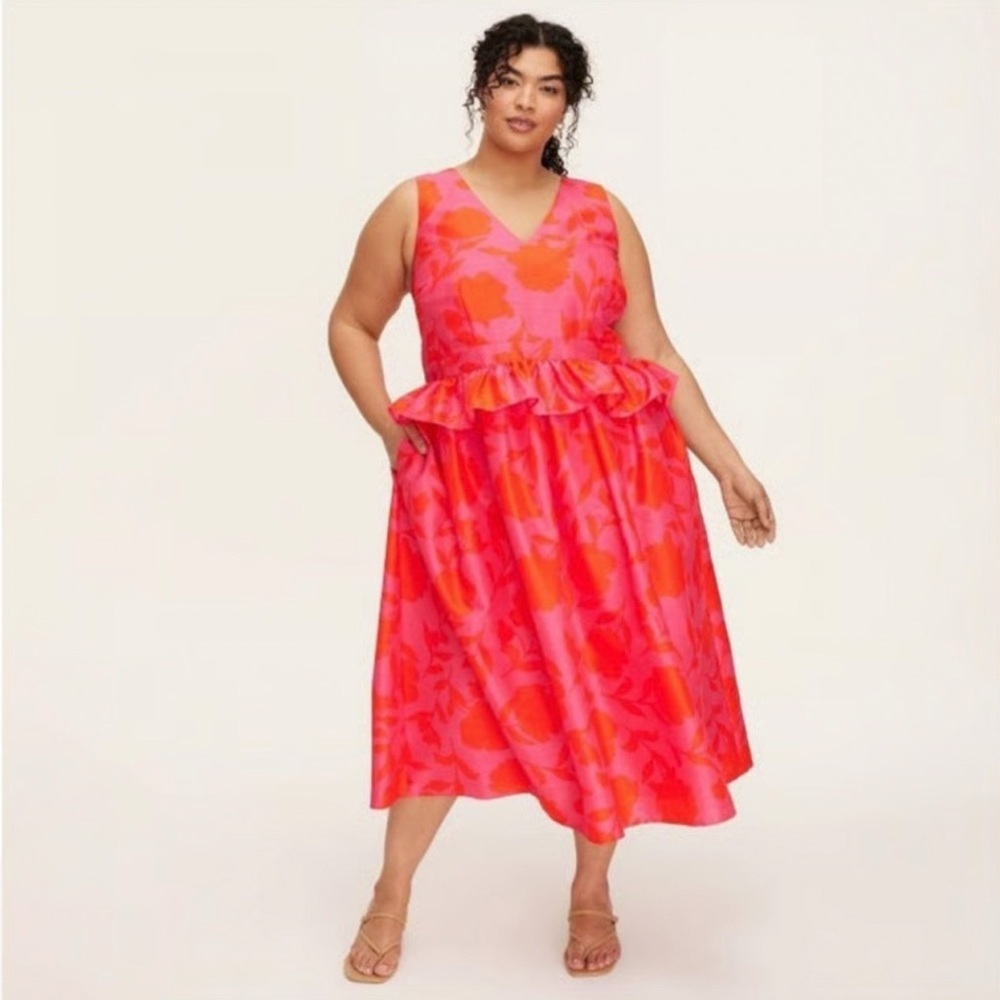 $50 NWT Kate Spade Pink Floral Peplum Sleeveless Midi Dress, 16